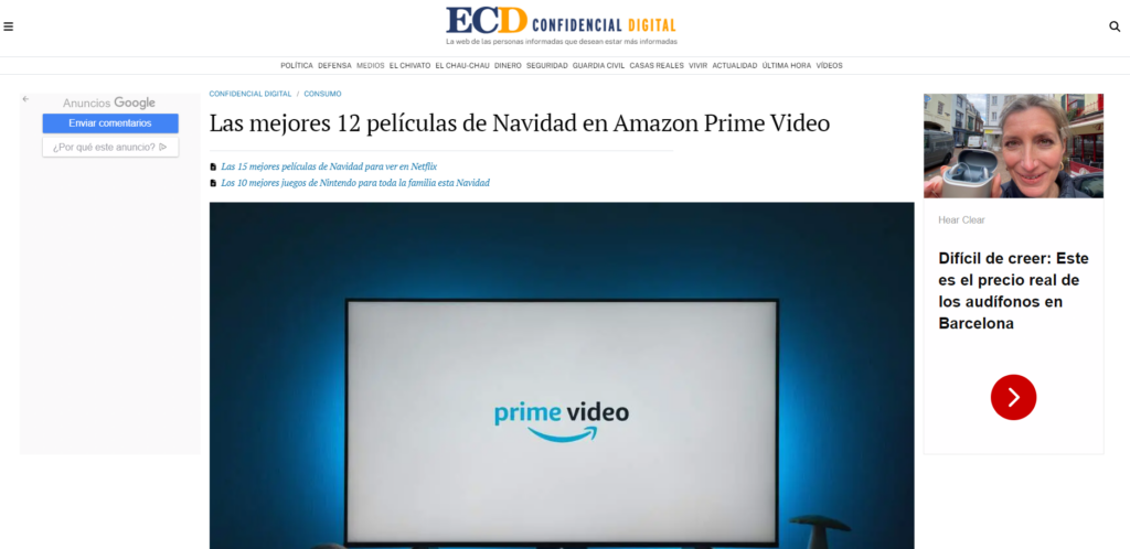 Artículo de El Confidencial 'Las mejores 12 películas de Navidad en Amazon Prime Video'