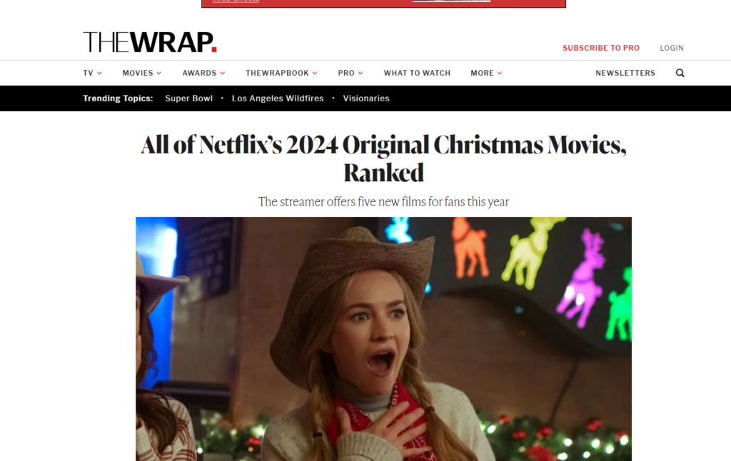Artículo de The Wrap "All of Netflix’s 2024 Original Christmas Movies, Ranked"