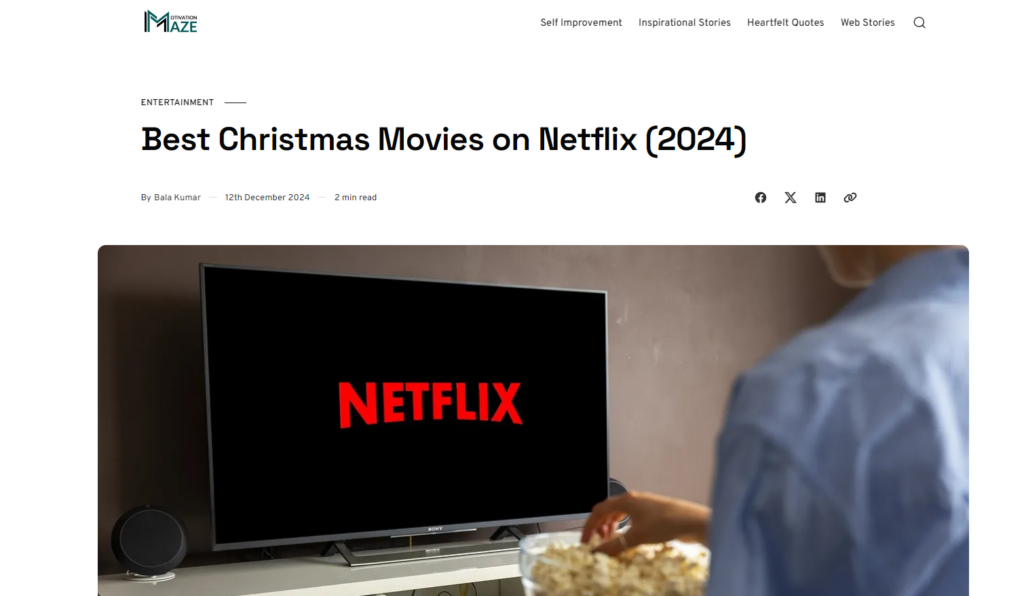 Artículo de Motivation Maze "Best Christmas movies on Netflix (2024)"