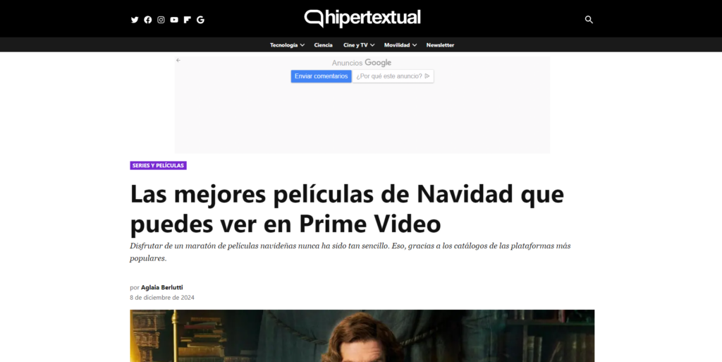Artículo de Hipertextual 'Las mejores películas de Navidad que puedes ver en Prime Video'